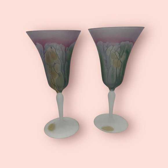 Nouveau Art Glass Hand Painted by RUEVEN Hard to Find Colorful Water Glasses - Picture 3 of 16
